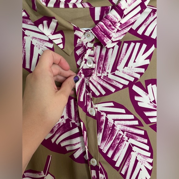 Marina Rinaldi Voyage Tan & Magenta Leaf Print A-Line Midi Dress – Resort Chic - Picture 6 of 13